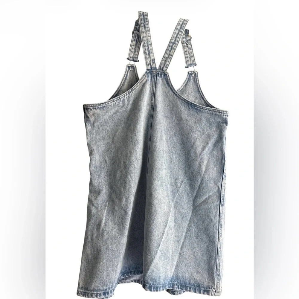 Regeneration By Celebrity Pink Daisy Mini Dress Overall Denim Jumper M - Picture 4 of 5